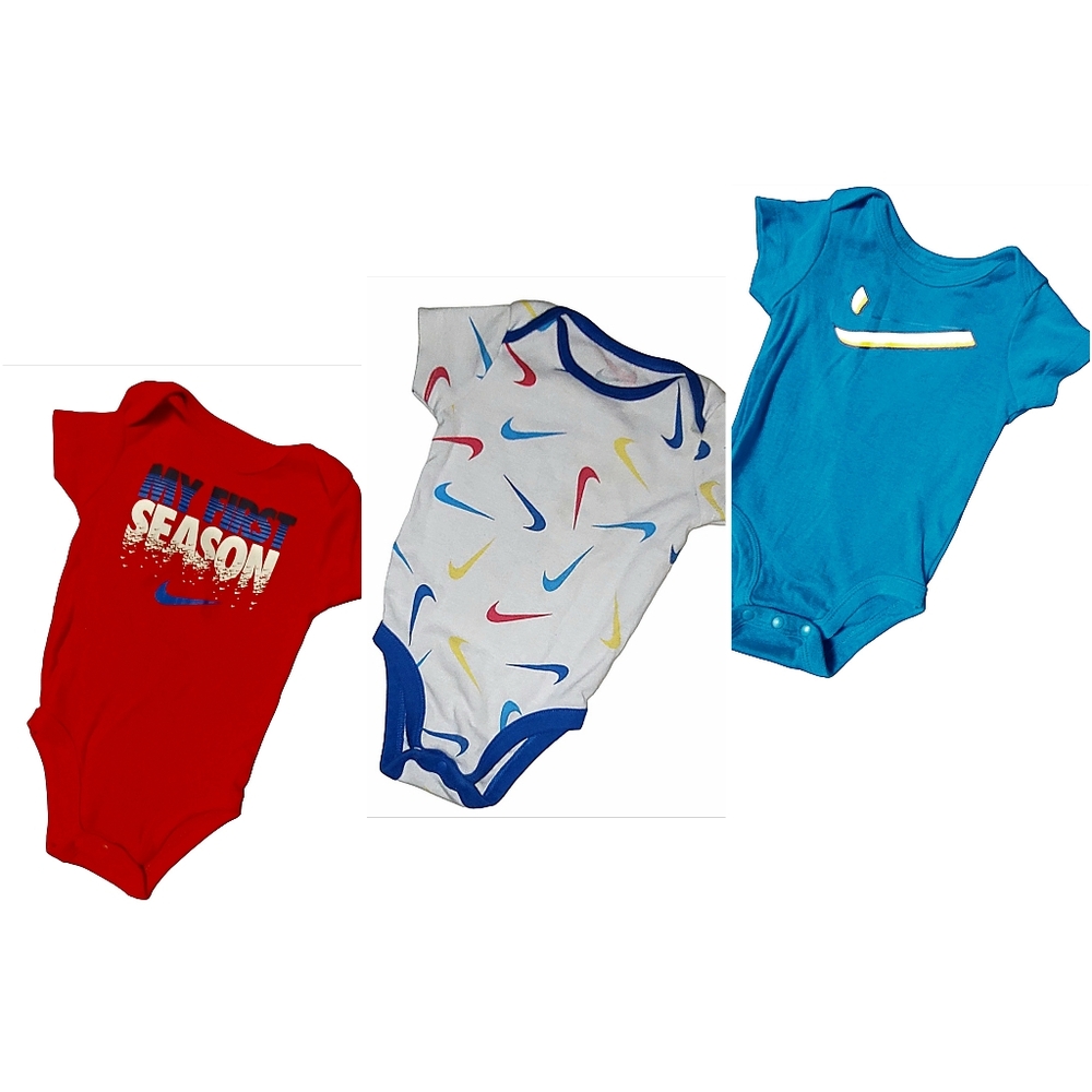 Nike Baby Boy Bodysuits Set of 3 sz 9 mos Swoosh Logo